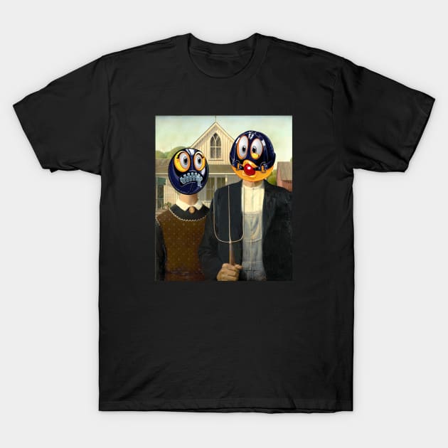 American Gothic Parody House Farmer Picture Famous Painting T-Shirt by SpaceManSpaceLand